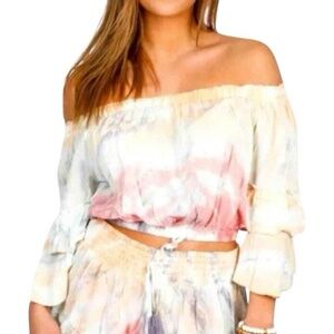 Surf Gypsy Off Shoulder Tie Dye Crop Top Pastel Boho Festival Shirt‎ Size Small